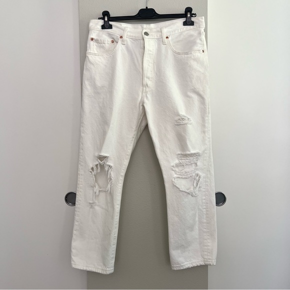 Levi's Premium 501 Big E Tab Cropped Distressed Jeans - High Rise Straight Leg - Picture 4 of 15